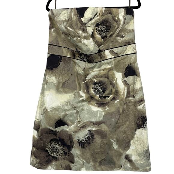 NWT, New York & Co, Size 18, Taupe Strapless Floral Dress, Cotton Twill, Y2K - Picture 1 of 9